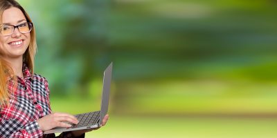 Young female working on laptop